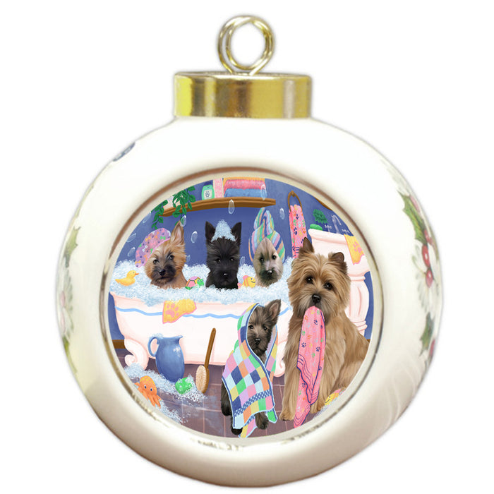 Rub A Dub Dogs In A Tub Cairn Terriers Dog Round Ball Christmas Ornament RBPOR57133