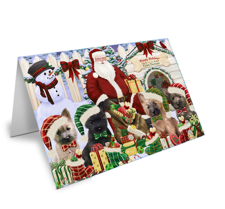 Happy Holidays Christmas Cairn Terriers Dog House Gathering Handmade Artwork Assorted Pets Greeting Cards and Note Cards with Envelopes for All Occasions and Holiday Seasons GCD57899