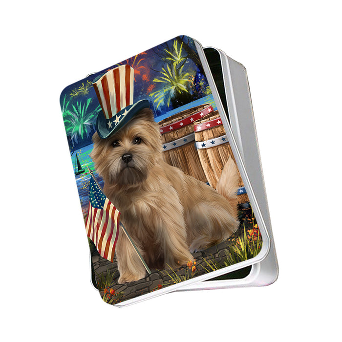 4th of July Independence Day Fireworks Cairn Terrier Dog at the Lake Photo Storage Tin PITN50947