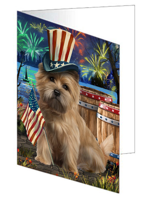 4th of July Independence Day Fireworks Cairn Terrier Dog at the Lake Handmade Artwork Assorted Pets Greeting Cards and Note Cards with Envelopes for All Occasions and Holiday Seasons GCD56870