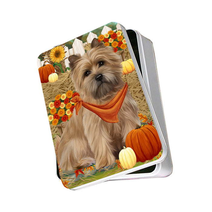 Fall Autumn Greeting Cairn Terrier Dog with Pumpkins Photo Storage Tin PITN50714