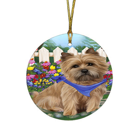 Spring Floral Cairn Terrier Dog Round Flat Christmas Ornament RFPOR49820