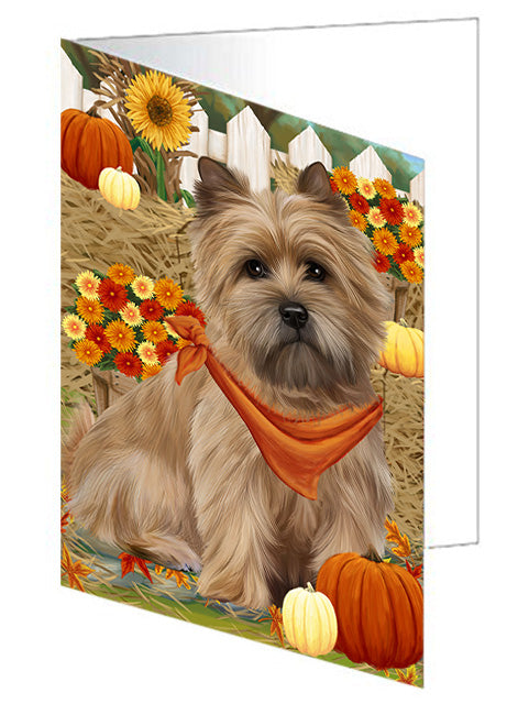 Fall Autumn Greeting Cairn Terrier Dog with Pumpkins Handmade Artwork Assorted Pets Greeting Cards and Note Cards with Envelopes for All Occasions and Holiday Seasons GCD56171