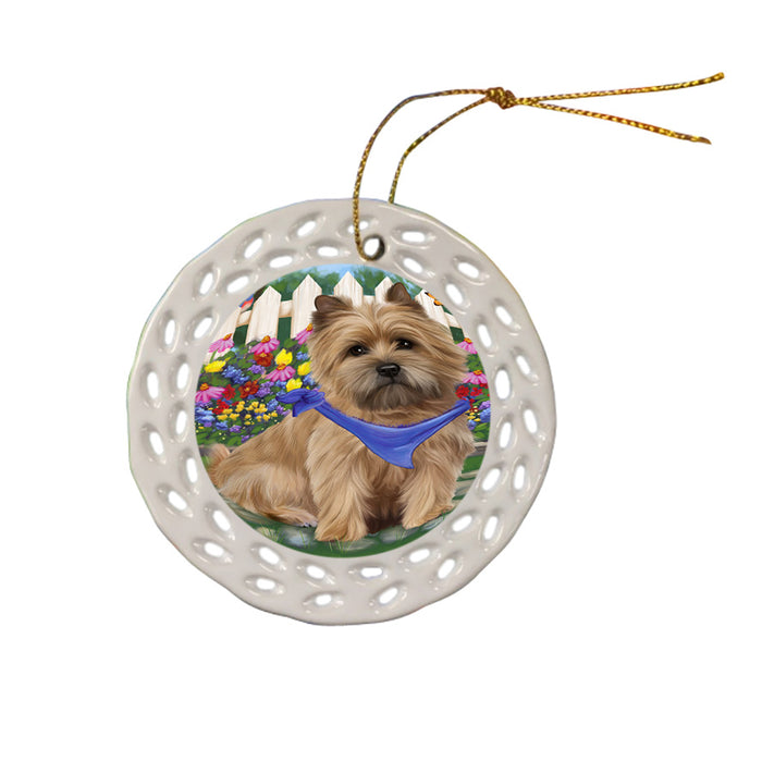 Spring Floral Cairn Terrier Dog Ceramic Doily Ornament DPOR49829