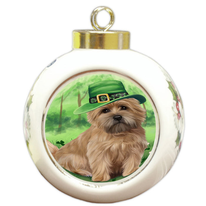 St. Patricks Day Irish Portrait Cairn Terrier Dog Round Ball Christmas Ornament RBPOR48758