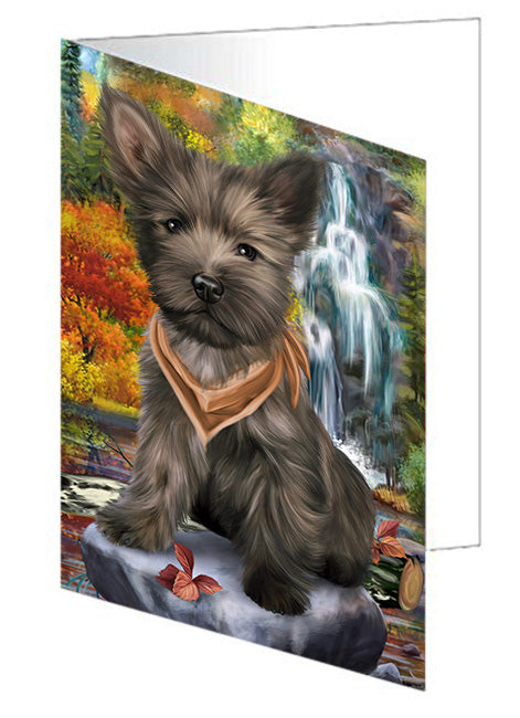 Scenic Waterfall Cairn Terrier Dog Handmade Artwork Assorted Pets Greeting Cards and Note Cards with Envelopes for All Occasions and Holiday Seasons GCD53183