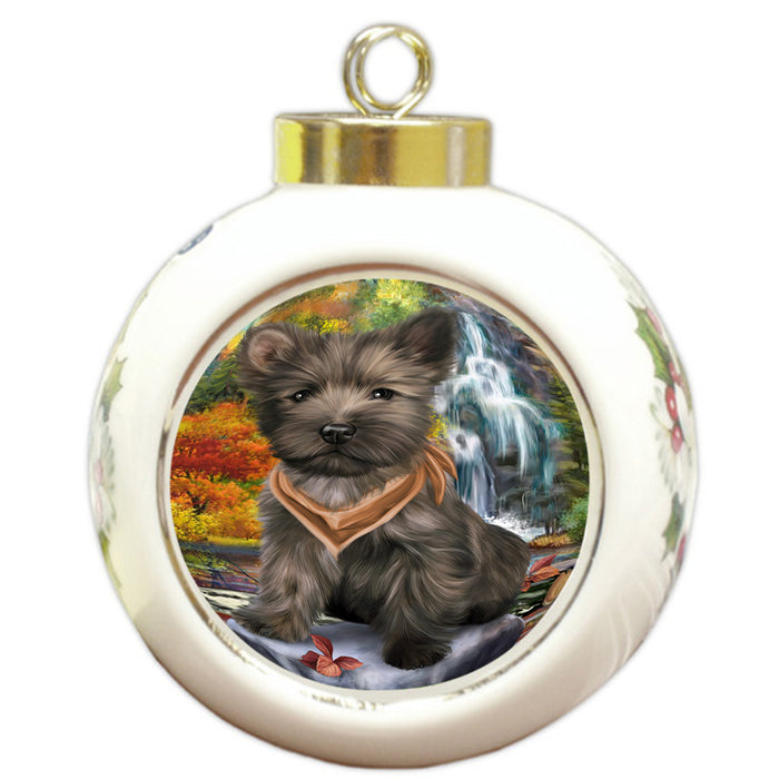 Scenic Waterfall Cairn Terrier Dog Round Ball Christmas Ornament RBPOR49718