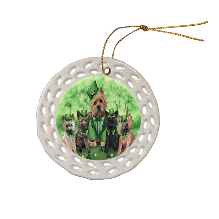 St. Patricks Day Irish Family Portrait Cairn Terriers Dog Ceramic Doily Ornament DPOR48759