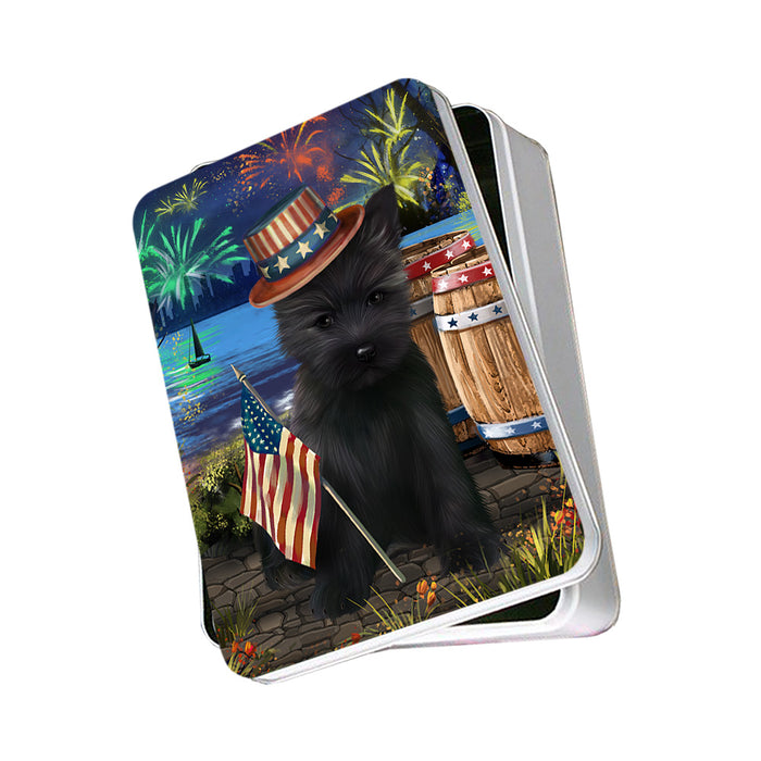 4th of July Independence Day Fireworks Cairn Terrier Dog at the Lake Photo Storage Tin PITN50948