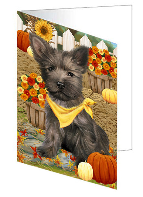 Fall Autumn Greeting Cairn Terrier Dog with Pumpkins Handmade Artwork Assorted Pets Greeting Cards and Note Cards with Envelopes for All Occasions and Holiday Seasons GCD56174