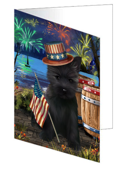 4th of July Independence Day Fireworks Cairn Terrier Dog at the Lake Handmade Artwork Assorted Pets Greeting Cards and Note Cards with Envelopes for All Occasions and Holiday Seasons GCD56873
