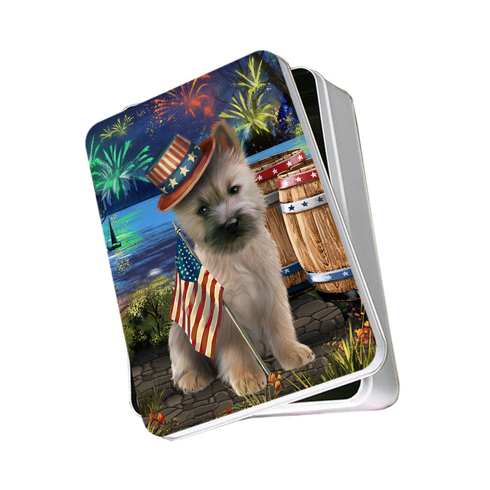 4th of July Independence Day Fireworks Cairn Terrier Dog at the Lake Photo Storage Tin PITN50949