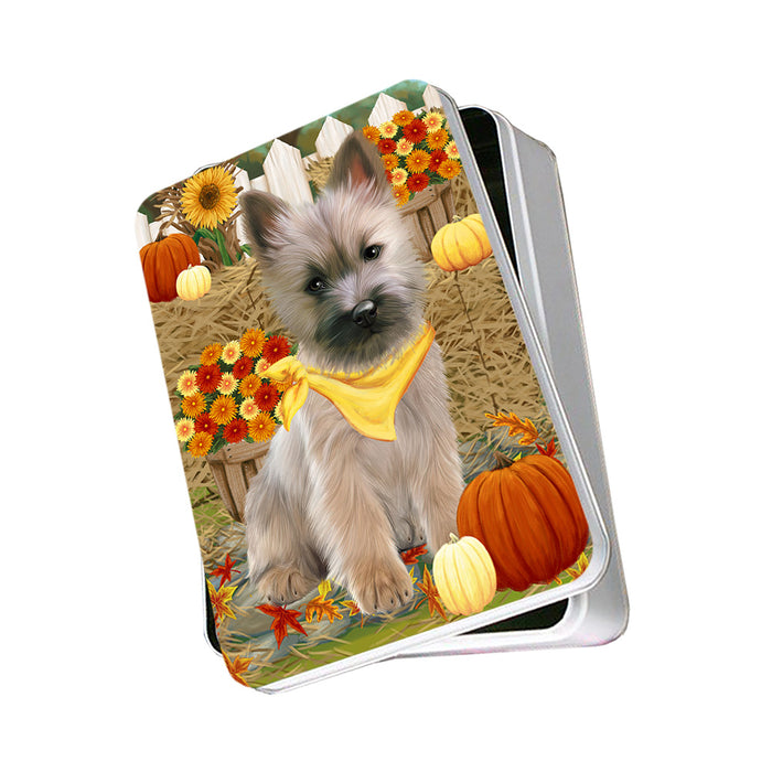 Fall Autumn Greeting Cairn Terrier Dog with Pumpkins Photo Storage Tin PITN50716
