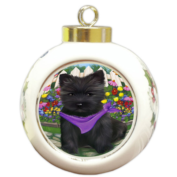 Spring Floral Cairn Terrier Dog Round Ball Christmas Ornament RBPOR49831