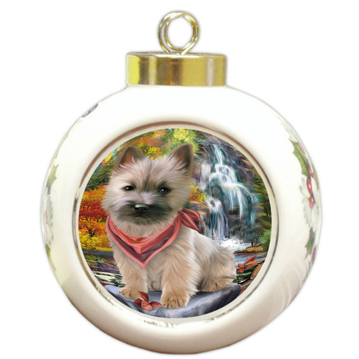 Scenic Waterfall Cairn Terrier Dog Round Ball Christmas Ornament RBPOR49719