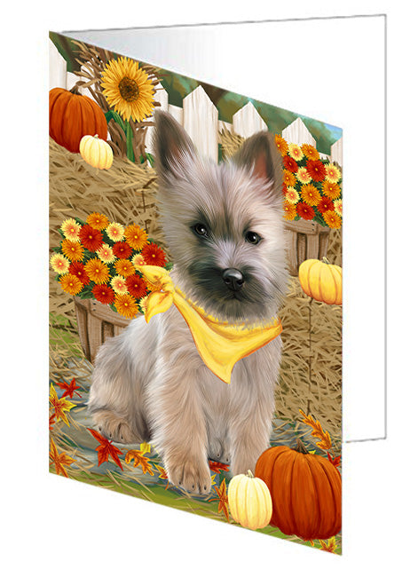 Fall Autumn Greeting Cairn Terrier Dog with Pumpkins Handmade Artwork Assorted Pets Greeting Cards and Note Cards with Envelopes for All Occasions and Holiday Seasons GCD56177