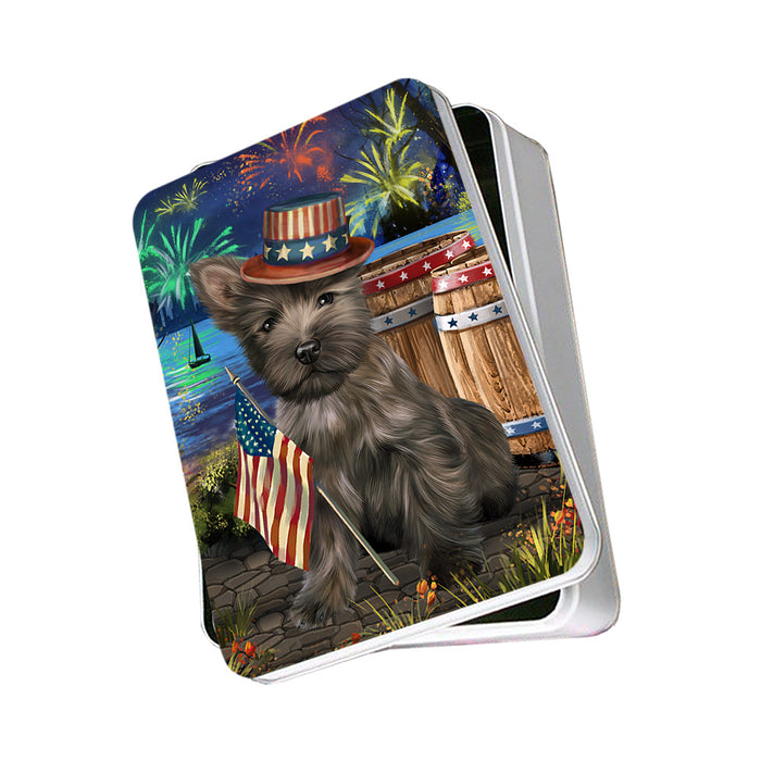 4th of July Independence Day Fireworks Cairn Terrier Dog at the Lake Photo Storage Tin PITN50950