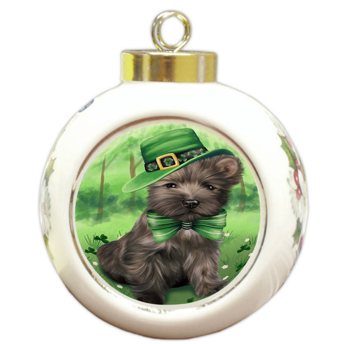 St. Patricks Day Irish Portrait Cairn Terrier Dog Round Ball Christmas Ornament RBPOR48761