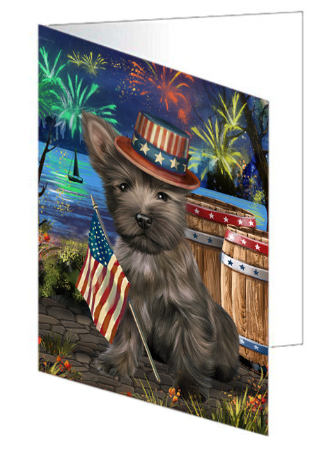 4th of July Independence Day Fireworks Cairn Terrier Dog at the Lake Handmade Artwork Assorted Pets Greeting Cards and Note Cards with Envelopes for All Occasions and Holiday Seasons GCD56879