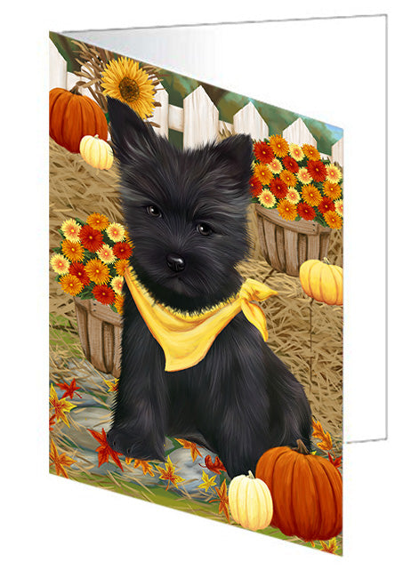 Fall Autumn Greeting Cairn Terrier Dog with Pumpkins Handmade Artwork Assorted Pets Greeting Cards and Note Cards with Envelopes for All Occasions and Holiday Seasons GCD56180