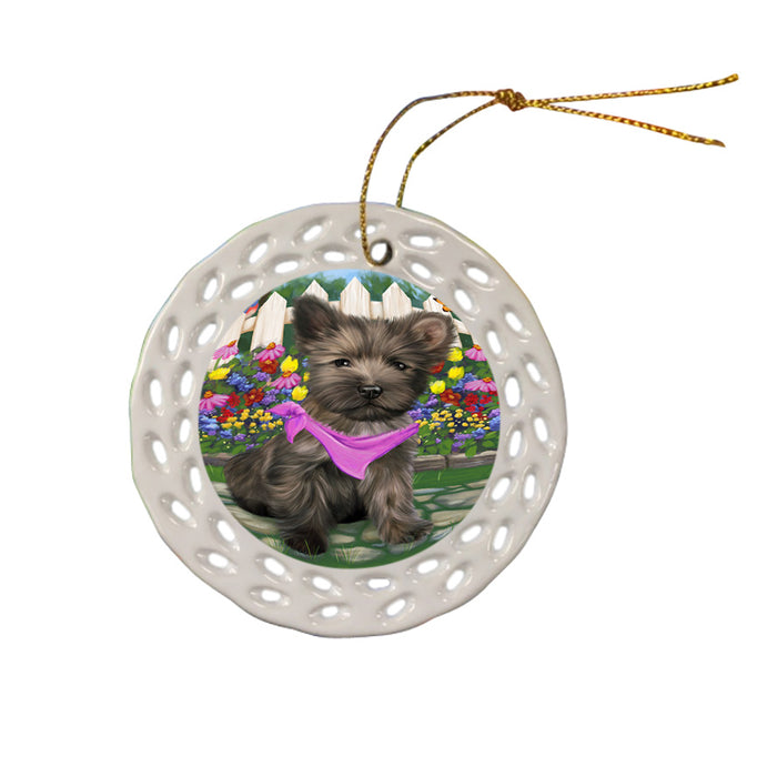 Spring Floral Cairn Terrier Dog Ceramic Doily Ornament DPOR49832