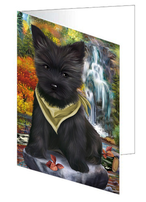 Scenic Waterfall Cairn Terrier Dog Handmade Artwork Assorted Pets Greeting Cards and Note Cards with Envelopes for All Occasions and Holiday Seasons GCD53189