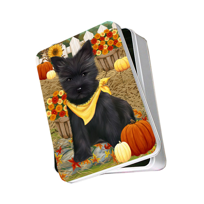 Fall Autumn Greeting Cairn Terrier Dog with Pumpkins Photo Storage Tin PITN50717
