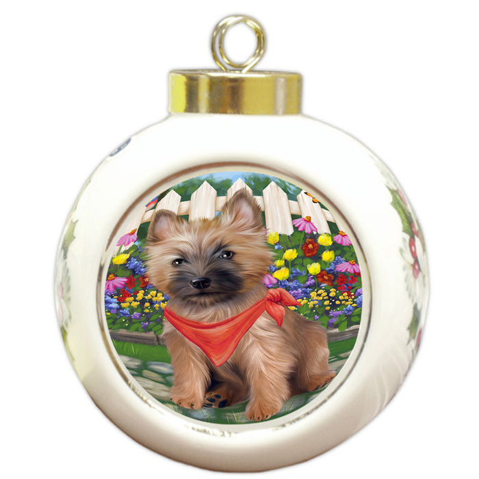 Spring Floral Cairn Terrier Dog Round Ball Christmas Ornament RBPOR49833