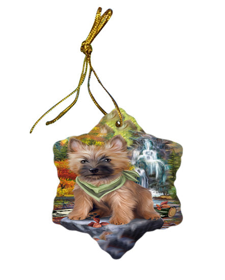 Scenic Waterfall Cairn Terrier Dog Star Porcelain Ornament SPOR49713