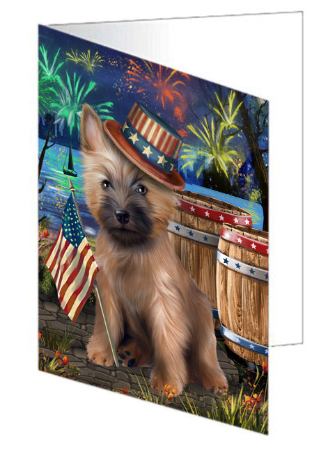 4th of July Independence Day Fireworks Cairn Terrier Dog at the Lake Handmade Artwork Assorted Pets Greeting Cards and Note Cards with Envelopes for All Occasions and Holiday Seasons GCD56882