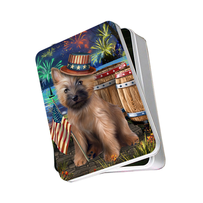 4th of July Independence Day Fireworks Cairn Terrier Dog at the Lake Photo Storage Tin PITN50951