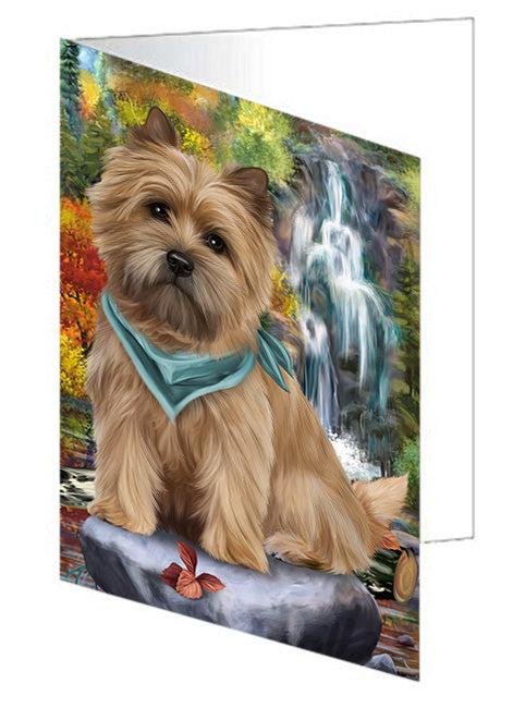 Scenic Waterfall Cairn Terrier Dog Handmade Artwork Assorted Pets Greeting Cards and Note Cards with Envelopes for All Occasions and Holiday Seasons GCD53195
