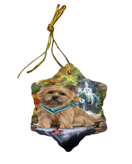 Scenic Waterfall Cairn Terrier Dog Star Porcelain Ornament SPOR49714