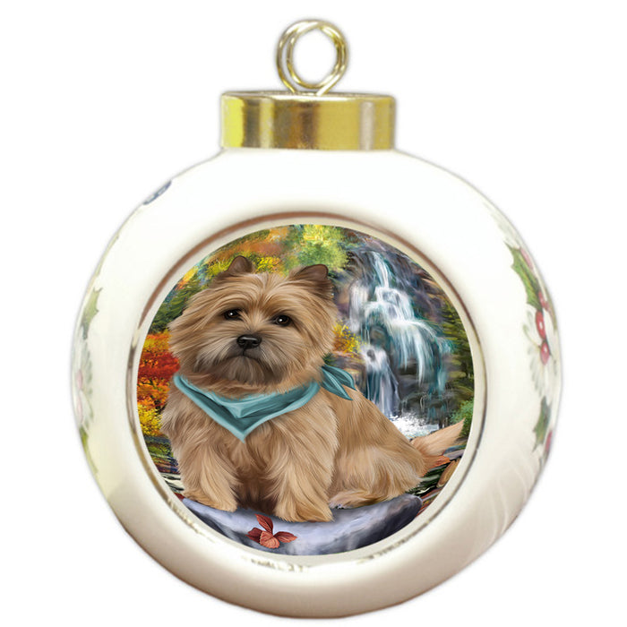 Scenic Waterfall Cairn Terrier Dog Round Ball Christmas Ornament RBPOR49722
