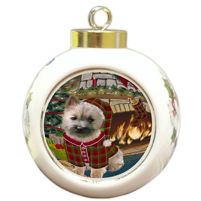 The Stocking was Hung Cairn Terrier Dog Round Ball Christmas Ornament RBPOR55616
