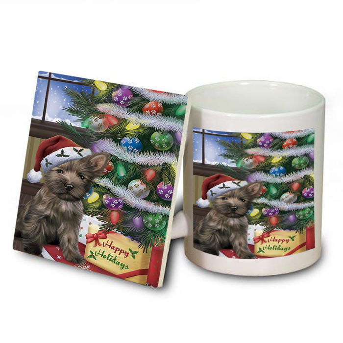 Christmas Happy Holidays Cairn Terrier Dog with Tree and Presents Mug and Coaster Set MUC53804