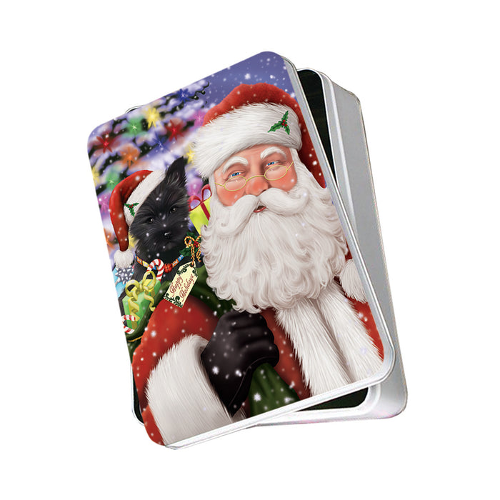 Santa Carrying Cairn Terrier Dog and Christmas Presents Photo Storage Tin PITN53914