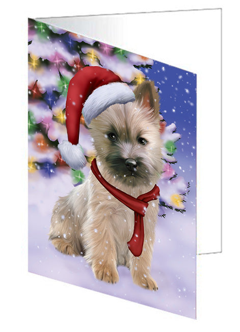 Winterland Wonderland Cairn Terrier Dog In Christmas Holiday Scenic Background  Handmade Artwork Assorted Pets Greeting Cards and Note Cards with Envelopes for All Occasions and Holiday Seasons GCD64148
