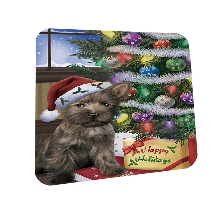 Christmas Happy Holidays Cairn Terrier Dog with Tree and Presents Coasters Set of 4 CST53770
