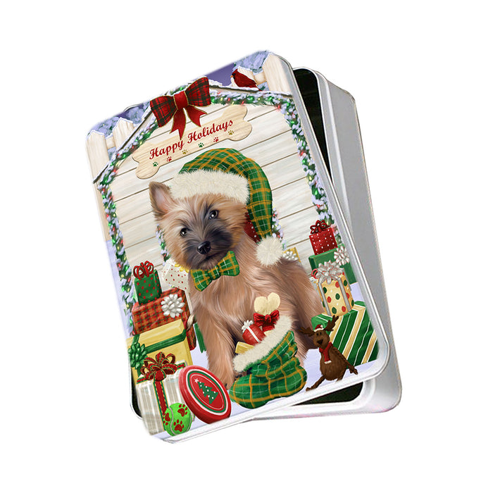 Happy Holidays Christmas Cairn Terrier Dog House with Presents Photo Storage Tin PITN51376
