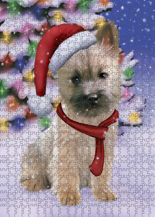 Winterland Wonderland Cairn Terrier Dog In Christmas Holiday Scenic Background Puzzle with Photo Tin PUZL80648