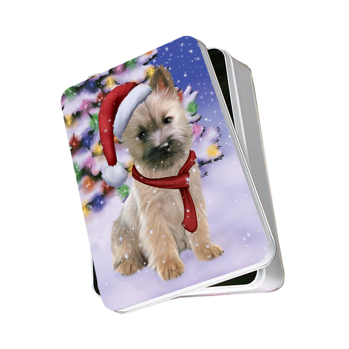Winterland Wonderland Cairn Terrier Dog In Christmas Holiday Scenic Background Photo Storage Tin PITN53373