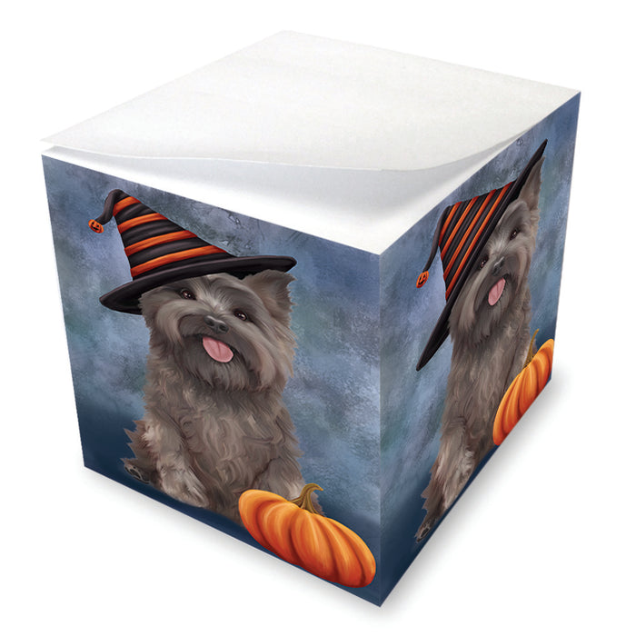 Happy Halloween Cairn Terrier Dog Wearing Witch Hat with Pumpkin Note Cube NOC56519