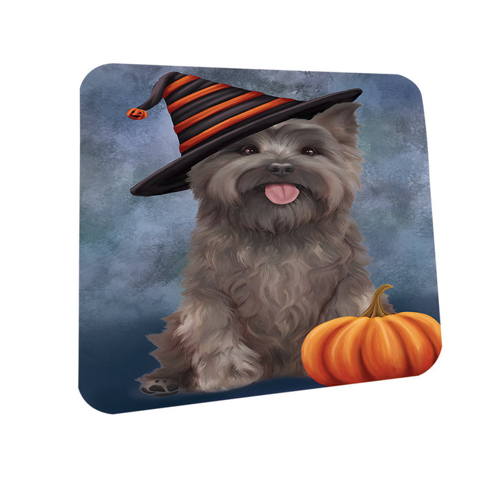 Happy Halloween Cairn Terrier Dog Wearing Witch Hat with Pumpkin Coasters Set of 4 CST54831