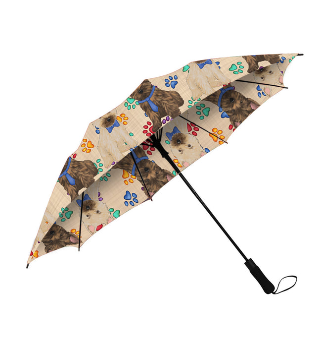 Rainbow Paw Print Cairn Terrier Dogs Blue Semi-Automatic Foldable Umbrella