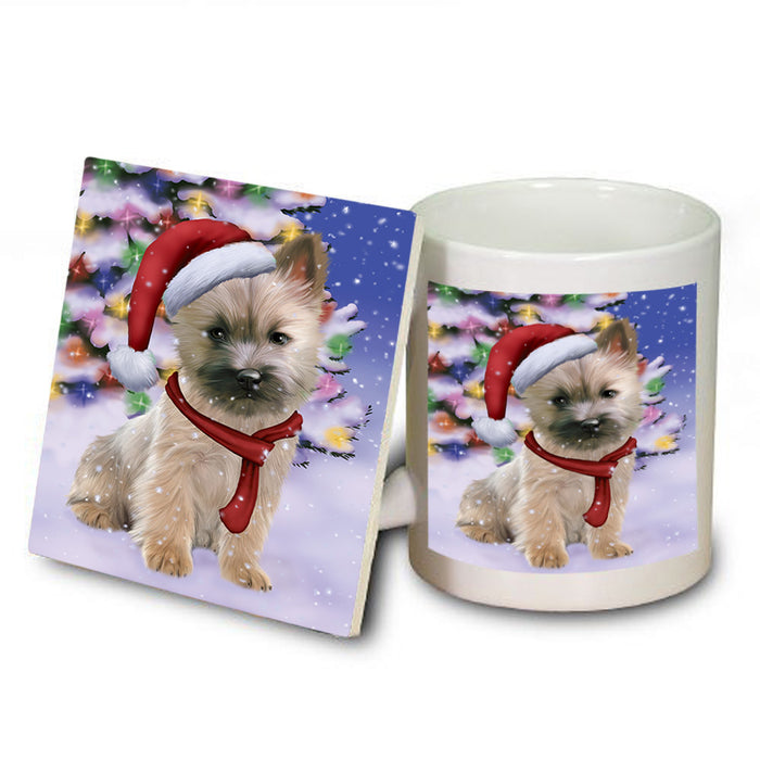 Winterland Wonderland Cairn Terrier Dog In Christmas Holiday Scenic Background  Mug and Coaster Set MUC53365