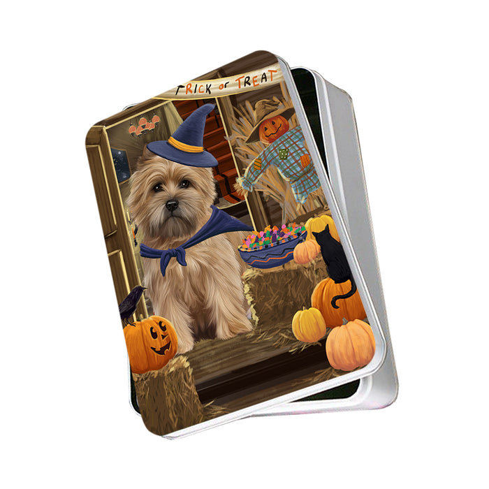 Enter at Own Risk Trick or Treat Halloween Cairn Terrier Dog Photo Storage Tin PITN53064