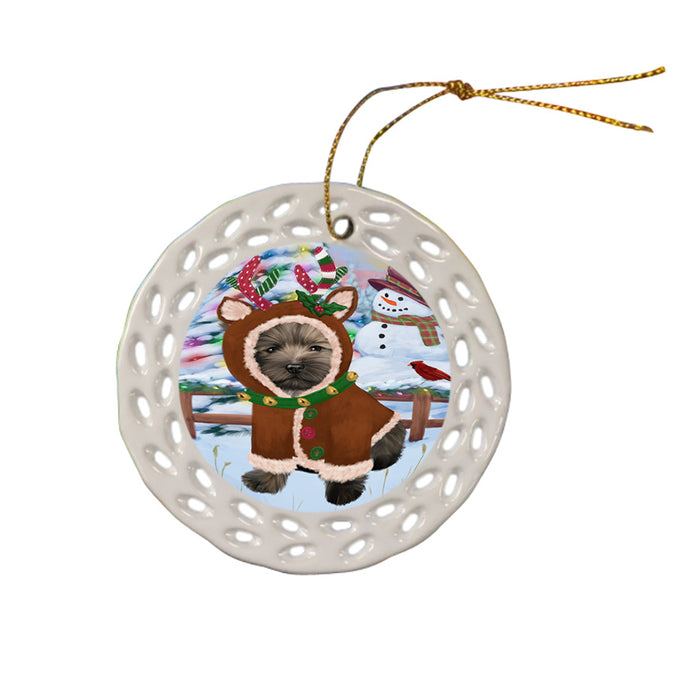 Christmas Gingerbread House Candyfest Cairn Terrier Dog Ceramic Doily Ornament DPOR56646