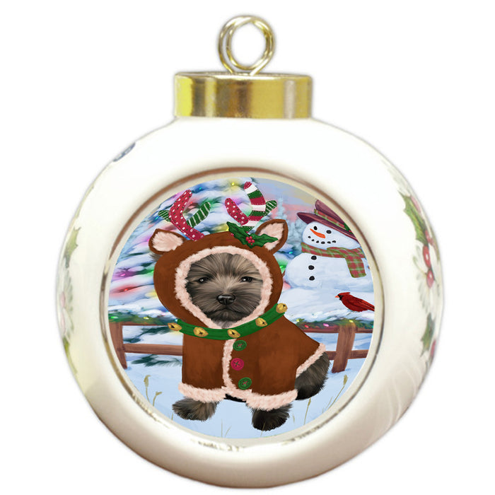 Christmas Gingerbread House Candyfest Cairn Terrier Dog Round Ball Christmas Ornament RBPOR56646