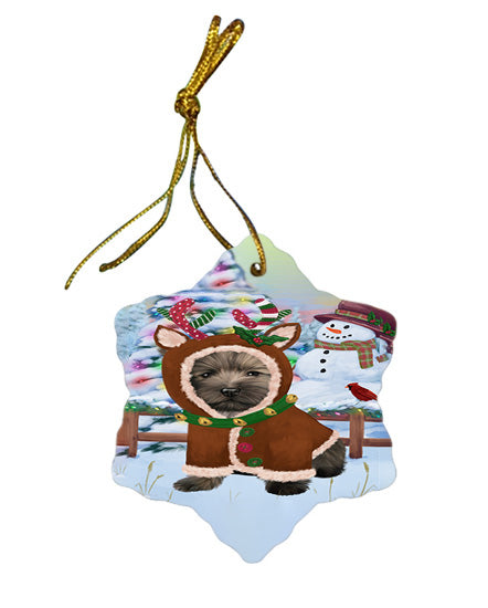 Christmas Gingerbread House Candyfest Cairn Terrier Dog Star Porcelain Ornament SPOR56646